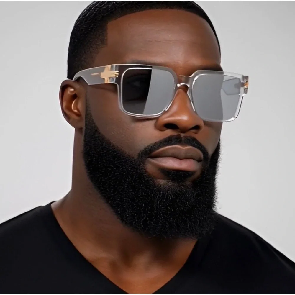 Mens Square Transparent Frame Sunglasses Mirror Lens Oversized Fashion UV400 New